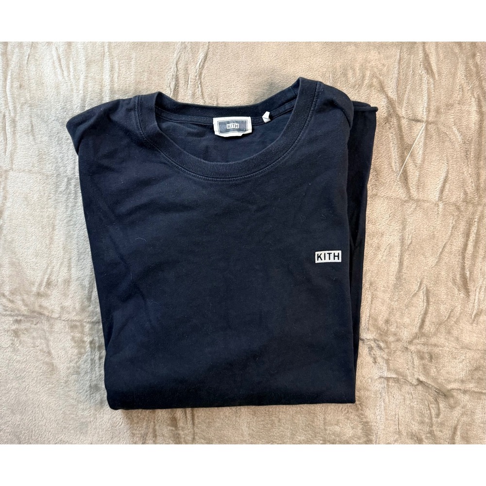 Kith Mens Box Logo Tee Short Sleeve T-Shirt Black Raw Hem Distressed Streetwear